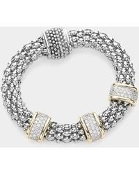 Fashnzfab - 14K Plated Cz Stone Paved Triple Bar Pointed Mesh Metal Mangetic Bracelet Two Tone - Lyst