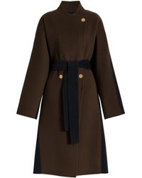 Alberta Ferretti - Long Wool Coat With Wrap Design And Contrasting Belt - Lyst