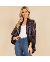 TRUEDAMES - Scalloped Lace Trim Open Front Burnout Floral Print Kimono Wrap Poncho - Lyst