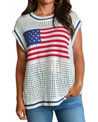 Shewin - Usa Flag Eyelet Knitted Top - Lyst