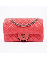 Chanel - Icon Double Flap Coral Lambskin Leather Crossbody Bag - Lyst
