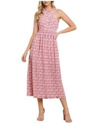 TCEC - Printed Pleated Halter Midi Dress - Lyst