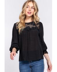 TRUEDAMES - Active Basic Crochet Lace Panel Flounce Sleeve Blouse - Lyst