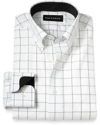 Paul Fredrick - Slim Fit Non-Iron Cotton Windowpane Dress Shirt With Contrast Trim - Lyst