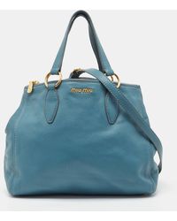 Miu Miu - Pebbled Leather Double Zip Convertible Tote - Lyst