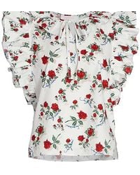 See By Chloé - Dita Cotton Poplin Floral Print Flutter Sleeve Blouse - Lyst