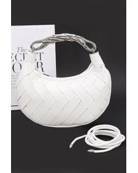 Fashnzfab - Faux Leather Braided Metal Handle Clutch - Lyst