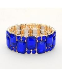 Fashnzfab - Square Round Glass Stone Cluster Stretch Evening Bracelet, Sapphire - Lyst