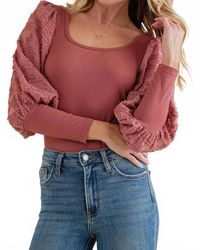 And The Why - Miley Textured Puff Sleeve Bodysuit - Lyst