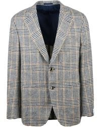Caruso - Rounded Wool Jacket With Distinctive Checkered Pattern - Lyst