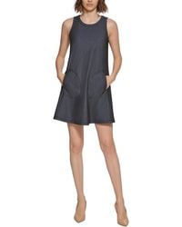 Calvin Klein - Petite Sleeveless Pocketed Denim Shift Dress - Lyst