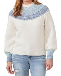 Democracy - Long Blouson Sleeve High Round Neck Top Sweater - Lyst