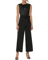 DKNY - Faux Leather Sleeveless Jumpsuit - Lyst