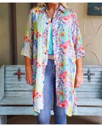 Apny - Button Down Long Top Or Kimono With Side Slits - Lyst
