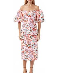 RHODE - Karima Linen Puff Sleeve Midi Dress - Lyst