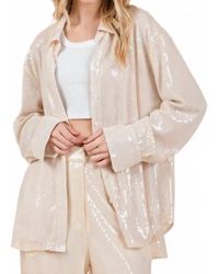 Geegee - Sequin Oversized Button Up Blouse - Lyst