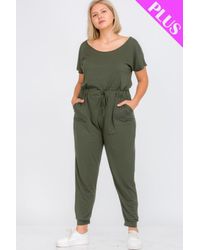 TRUEDAMES - Plus Size Solid Drawstring Short Sleeve Jumpsuit - Lyst