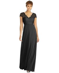 Dessy Collection - Cap Sleeve Illusion-back Lace And Chiffon Dress - Lyst