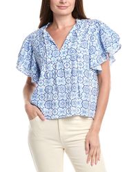 Sail To Sable - Ruffle Sleeve Linen-Blend Top - Lyst