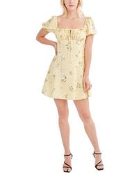 BCBGeneration - Dress Check Floral Puff Sleeve Square Neck Jzz333 - Lyst