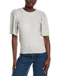 Minnie Rose - Sequin Puff Sleeve Cashmere-Blend Sweater - Lyst