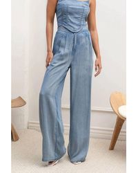 The Workshop - Washed Pleated High Waist Wide Leg Chambray Pants - Lyst