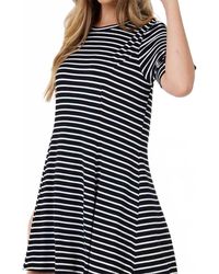 shop basic - Short Sleeve Round Neck Stripe Tunic Top - Lyst