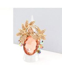 Fashnzfab - Oval Stone Accented Leaf Cluster Stretch Ring - Lyst