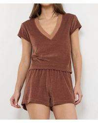 Lamade - Suri Deep V-Neck Cap Sleeve Velour Tee - Lyst