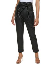 DKNY - Petites Faux Leather High Waisted Trouser Pants - Lyst