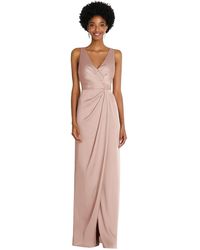 After Six - Faux Wrap Whisper Satin Maxi Dress With Draped Tulip Skirt - Lyst