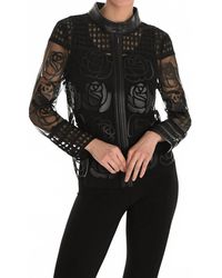 FRANK LYMAN - Sheer Floral Mesh Jacket With Faux Leather Trim - Lyst