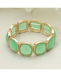 Fashnzfab - Round Square Faceted Gemstone Frame Beaded Stretch Bracelet, Light, Worn - Lyst