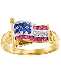 Ross-Simons - Ruby And Sapphire Flag Ring With Diamond Accents - Lyst