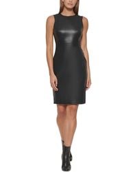Calvin Klein - Faux-leather Sleeveless Sheath Dress - Lyst