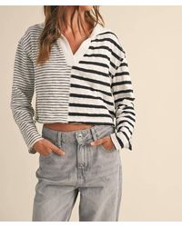 Miou Muse - V-Neck Contrast Striped Top - Lyst
