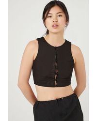Forever 21 - Button-Front Mesh Crop Top - Lyst