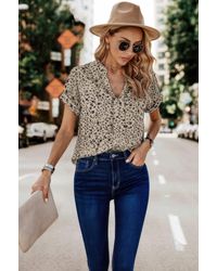 TRUEDAMES - Floral Print V Neck Loose Fit Blouse - Lyst