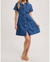 Bluivy - Tiered Button Down Denim Shirt Dress - Lyst