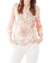 Fdj - Henley Three Fourth Sleeve Mesh Jersey Top - Lyst
