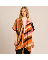 TRUEDAMES - Multi Color Abstract Stripe Pattern Open Front Kimono Poncho - Lyst