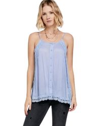 Fashnzfab - Boho Scallop Lace Trim Detailed Button Down Solid Subtle Textured Slit Side Overlay Layered Cami Top - Lyst