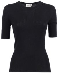 P.A.R.O.S.H. - Fitted Ribbed Short-Sleeve Top With Round Neckline - Lyst