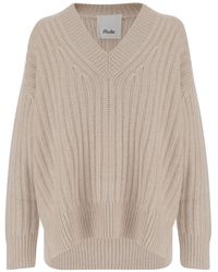 Allude - V-Neck Cashmere Sweater With Rib Knitting And Elasticized Edges - Lyst
