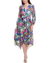 MILLY - Liora Tulip Rosette Pleated Midi Dress - Lyst