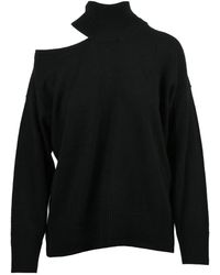 Alpha Studio - Asymmetrical Wool Sweater With Modern Cutout - Lyst