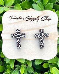 White Label - Wooden Leopard Cross Studs Earrings - Lyst