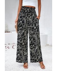 TRUEDAMES - Allover Print Folded Frill Wide Leg High Waist Pant - Lyst