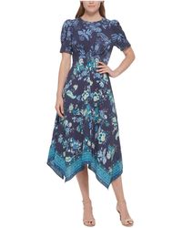 Vince Camuto - Floral Print Puff Sleeve Midi Dress - Lyst