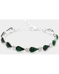 Fashnzfab - Teardrop Round Stone Link Evening Bracelet Emerald - Lyst